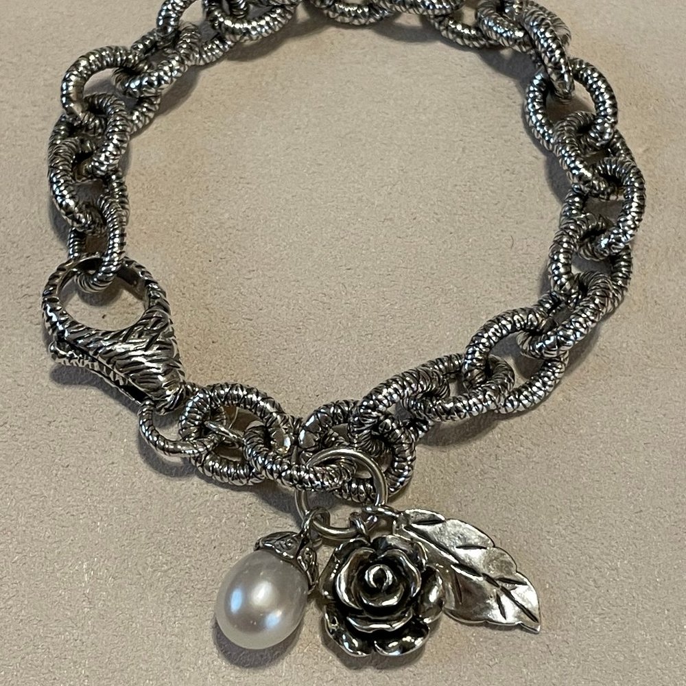 QVC Or Paz Charm Pearl Textured Link Bracelet Sterling Silver Israel